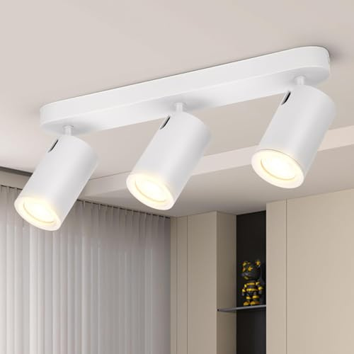 Aigostar Lampara Techo Focos Blanco Orientable, Moderno Plafón de Techo con 3 Focos Gu10, Aplique Techo para Interior Ajustables y Giratorios, Foco de techo Para Pasillos Comedores, Sin Bombilla