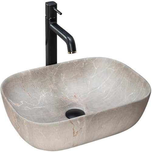 GTM Design Aufsatzwaschbecken Matt Modern Waschbecken ohne Hahnloch - Elegant Aufsatzwaschbecken Oval für Badezimmer und Gäste WC - nur Bad Waschbecken - Modell 4
