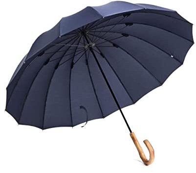 REEKOS Sturmfest Regenschirm Regenschirme Leichter Golfschirm, 42 Zoll, Winddicht, Großer Stockschirm, Holzhakengriff, Schnell Trocknender Rohrschirm Schirm Stark (Color : Blue)