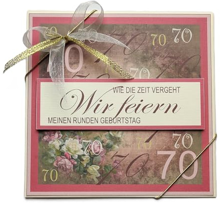 5 Stück Einladungskarten zum 70. Geburtstag in creme-bordeaux klassisch quadratisch incl. Einlegeblatt und Umschlag Frau Dame Nostalgisch