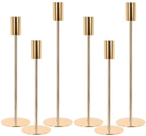 AQXONG 6Pcs Chandelier Doré, Bougeoir Conique, Bougeoir Vintage, Compatible avec Les Bougeoirs Décoratifs de 2.2 CM, Convient pour la Décoration de la Maison, Fêtes, Mariages, Anniversaires