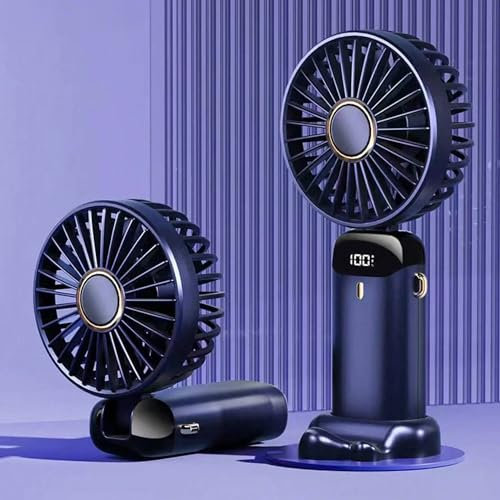 BullTek Ventilador portátil recargable USB, articulado y plegable, de mesa y de cuello, mini ventilador USB con 5 velocidades, silencioso y compacto para casa, oficina y viajes (azul)