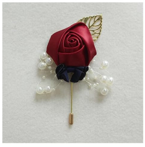 MOHUIED Ansteckblume for Hochzeit, Seidenrose, Ansteckblume for den Bräutigam, Knopflochnadel, Boutonniere, Männer, Hochzeitsplaner, Ansteckblume KüNstliche Blume(Red Gold)