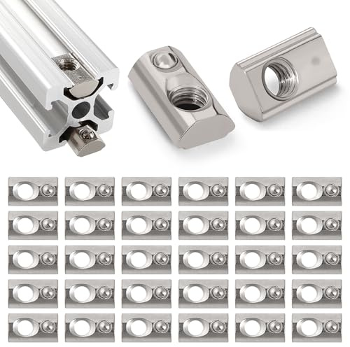 Lyeteung 30 PCS 20 Series M5 T-Slot Nut, Half Round Roll in Spring T Slot Nut, for 6mm Slot 2020 2040 2060 2080 Aluminum Extrusion Profile