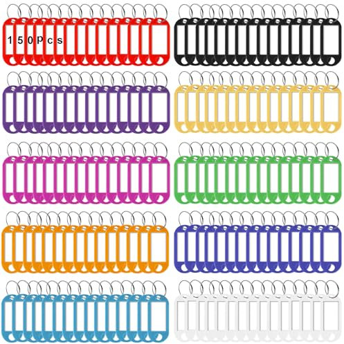 150 Stück Schlüsselanhänger, Kunststoff Schlüsselschilder mit Schlaufen ,Schlüsselanhänger Beschriftbar Etiketten,Schlüsselanhänger für Schlüssel, Haustiere, Gepäckstücke,10 Farben Austauschbar