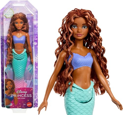Mattel Disney Prinzessin Arielle Meerjungfrau Puppe mit funkelnder weicher Flosse & natürlichem Haar, beweglich & Sammlerstück, inspiriert vom Live-Action-Film