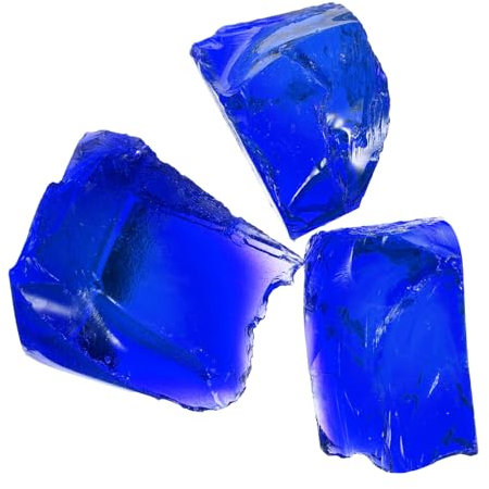 QUARKZMAN Vetro per focolare, 5-8 cm (2-3,1), pietre in vetro riflettente lucido per camini naturali o propano, focolare per interni ed esterni, in vetro, blu oceano, 400 g/14 oz