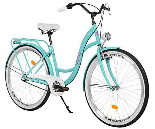 MILORD Damenfahrrad Citybike Komfort Retro Bike Hollandrad Vintage Fahrrad, 26, 28 Zoll, 3-Gang (Blau, 26 Zoll)