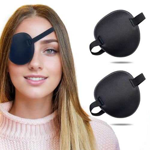 3D-Augenklappen für Erwachsene und Kinder, verstellbare schwarze medizinische Augenklappe für faule Augen, Amblyopie, Strabismus und Erholung nach Operationen, links oder rechts, 2 Stück