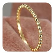 Tuwiqsdi Perlenring, Modeschmuck, 18 Karat Gold/Versilbert, 2 mm Perlen, rund, auffällig, minimalistisch, Statement-Ring für Damen, Größe 5–11 (G6)