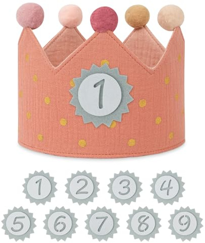 URAQT Birthday Crown for Kids, Reusable Dot Birthday Party Hat Crown with Interchangeable Number from 1 to 9, Baby Photo Props, Birthday Party Tiara Headbands Gifts for Boys Girls, Pink
