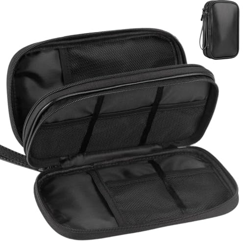 Teskyer PU Leder Kabeltasche Organizer - Doppelschicht, wasserdichte, Reise Gadgets, Tragbar Travel Essentials, für Ladegerät, Powerbank, Schwarz