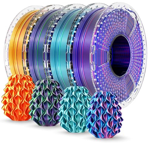 SUNLU Silk PLA+ Filament 1.75mm Multicolor 250gx4, Silky Glossy PLA Plus 3D Printer Filament Bundle, Red Gold+Blue Green+Red Blue+Green Purple
