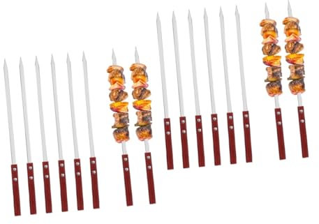 TOYANDONA 12piezas Brochetas De Acero Inoxidable Con Mango De Madera Pinchos Para Barbacoa Resistentes Altas Temperaturas y Fáciles De Limpiar Perfectos Para Kebab y Verduras