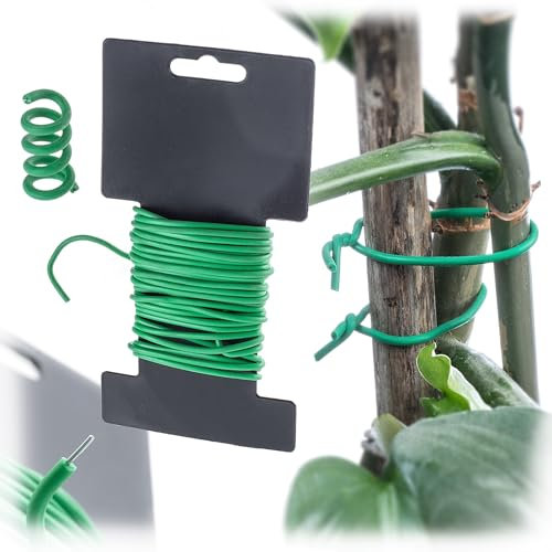 KADAX Gartendraht 3mm x 5m, grüner Bindedraht zum Befestigen von Pflanzen, Pflanzendraht gummiert, wetterfester Draht für Garten, Blumendraht ummantelt (1 Stück)