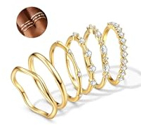 6 Stück Ringe Gold Damen Wasserfest - 14K Vergoldeter Verlobungsring Eheringe Golden Fingerringe Daumenringe Mit Zirkonia - Stapelbarer Ring Gold Set für Frauen,Größe 54mm(17.3mm),US=7 Golden