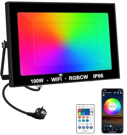 NGBFF Focos exteriores, Luz de inundación LED ultrafina de 100W con reflector de control remoto IP66 a prueba de agua