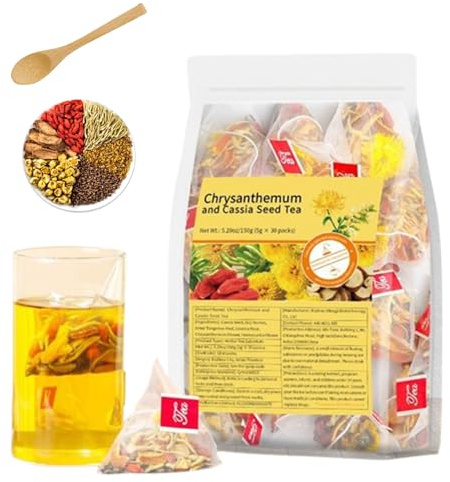 30 Bags Chicory and Gardenia Tea, Chrysanthemum and Cassia Seed Tea, Supports Kidney & Liver Health, 8 Ingredients Including Chrysanthemum and Goji Berries (5gx30bags) (1PCS (30Bags))
