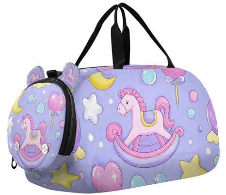 Borsone da palestra con motivo simpatico cavallo a dondolo con stella viola pesca con scomparto per scarpe grande capacità sport palestra borse per spiaggia nuoto piscina sport sport