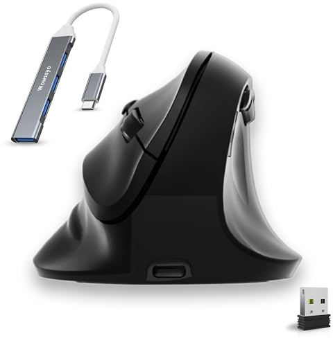 Wowssyo Ergonomique Souris Verticale avec écran, 3 Modes [Bluetooth 5.3, 2,4 GHz, Filaire], Souris sans Fil Rechargeable, 800/1200/1600/2400/4800 DPI, PC/Mac - Noir