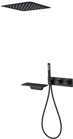FQYEP Colonne de Douche Thermostatique Système de Douche Encastrée Douchette 3 Fonctions 12 Pouces,Noir