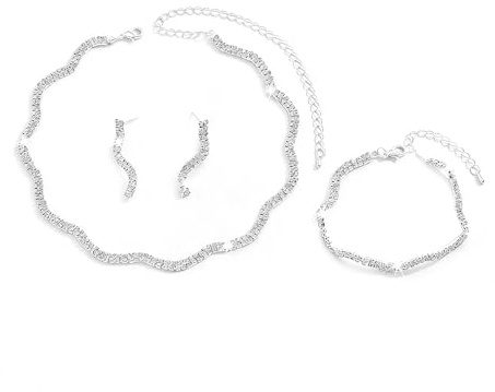 XFSRG Juegos de Joyas Mujer Conjunto de Joyas Novia y Dama Strass Brillante Collar Pendientes Pulsera Set Bisutería para Bodas y Fiestas (Oro)