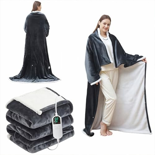 Coperta indossabile riscaldata - 8 livelli di calore, 6 impostazioni del timer, maniche, flanella portatile da 50x70 per casa, ufficio e viaggi