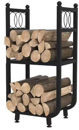 Porta Legna A 2 Ripiani In Ferro, Robusto Scaffale Retrò for Caminetto, Braciere Da Esterno E Organizzazione Degli Spazi Interni Cestini Portalegna