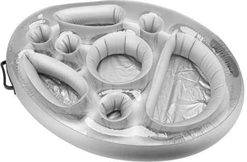 ERYUE Porte-Boissons Flottant Gonflable, Plateau de Piscine Stable pour Les Fêtes à la Piscine, Idéal pour Les Jouets de Bain des Enfants, Matériau en PVC (Argent)