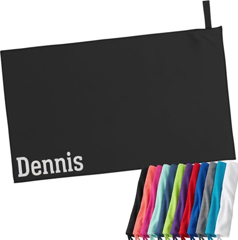SMARTEON Handtuch mit Namen Bestickt – personalisiertes Microfaser Handtuch, Bade-, Dusch-, Sauna- oder Fitnesshandtuch, Handtücher mit Namen Bestickt für Kinder & Erwachsene (Schwarz, 100x50)