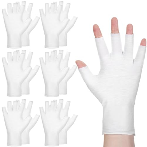 HJZHII 6 Pairs White Fingerless Gloves, Soft Moisturizing Sleeping Glove