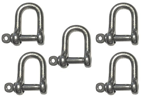 US Stainless 5 Pack Stainless Steel 316 Forged D Shackle 3/16 (5mm) Marine Grade Dee