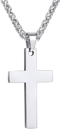 PROSTEEL Kreuzanhänger Edelstahl Christlich Kreuz Halskette Minimalist Unisex Halskette für Männer Frauen Jungen Mädchen, Silber-L