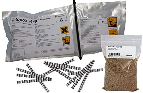 1kg Gießharz, Epoxidharz im Knetbeutel + 30 Estrichklammern, 500g Quarzsand