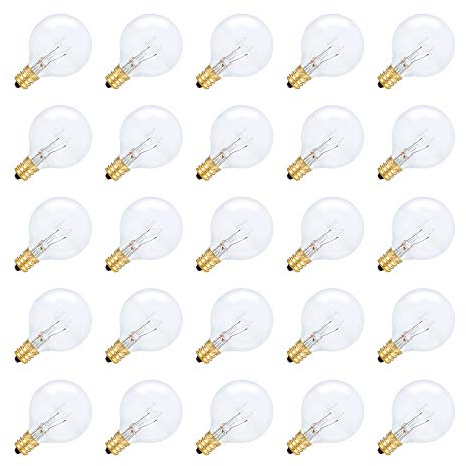 Simba Lighting String Light Outdoor Globe G40 Replacement Bulb 5W E12 Candelabra Base C7 Socket for Patio, Café, Pergola, Porch, Clear Glass, 5 Watt 110V 120V, 2700K Warm White, Dimmable, 25 Pack