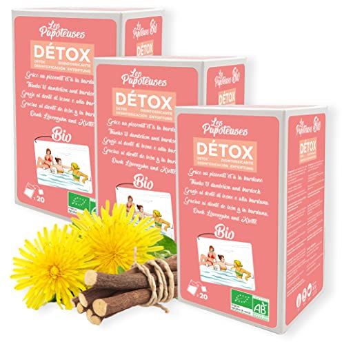 LES PAPOTEUSES | Tisana BIO detox gracias al diente de león y la bardana | 60 bolsitas | Lote infusiones de 3 confecciones de 20 bolsitas | Certificado ecológico