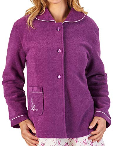 Slenderella Élégante Veste de lit en Polaire brodée Ouverture boutonnée - Violet - 52-54