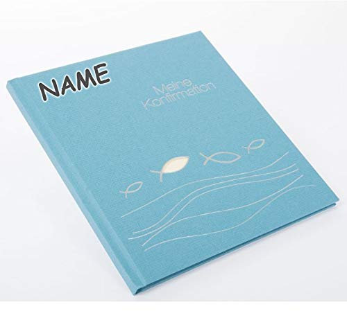 personalisiert mit Name - Erinnerungsalbum Konfirmation Blau