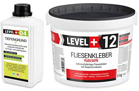 Set 5Kg Weiß Fertig Fliesenkleber Flexkleber + 1L Tiefengrund LF, LEVEL+ SET205