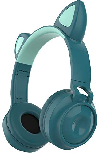BAIAA Oreillette Bluetooth Oreille de Chat, Casque de Jeu de Filles Mignonne Montée sur la Tête Lumineuse avec Oreillettes Ajustables en Mousse à Mémoire pour PC, Portable, Mac, PS4 (Vert)
