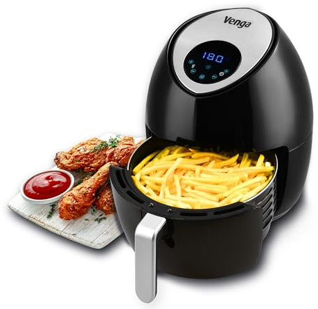 Venga! Air Fryer, 4.5 Litres, With Digital Timer and Temperature Control (80-200°C), 7 Menus Pre-set, 1 500 W, Black, VG AFT 3006 BS