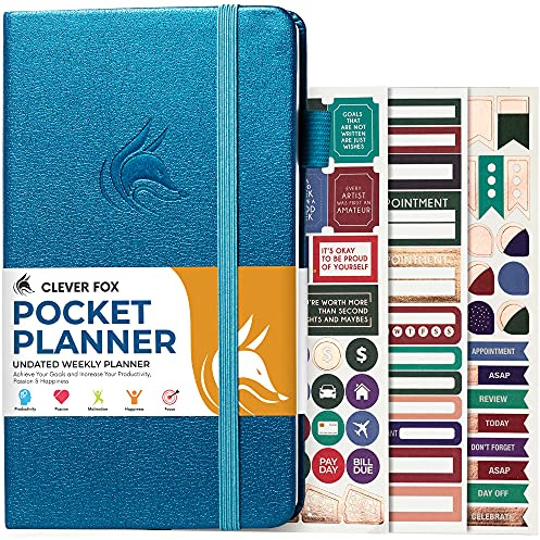 Clever Fox fickplanerare veckovis – odaterad månatlig målplan och kalender, miniplanerare perfekt för handväska, 10 x 17,5 cm (Mystic blå)