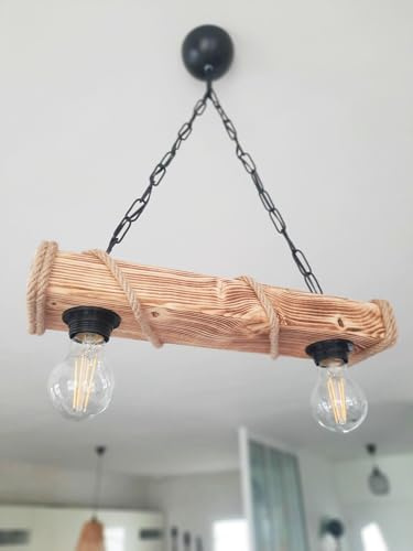 Solenzo Lámpara colgante de cuerda de madera de estilo industrial con 2 bombillas (E27)