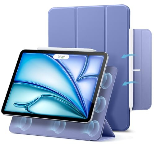 ESR für iPad Air 11 Zoll 2025 Hülle M3/M2, iPad Air 7/6/5/4 Hülle (2024/2022/2020) Starke Magnetbefestigung, Trifold Ständerhülle, unterstützt Pencil Pro/USB-C, automatisches Ruhen/Wecken, Lila