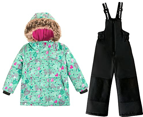 SMONTY Traje de nieve para niños para niñas Conjunto de chaqueta y pantalones de esquí de invierno Conjunto de correas con capucha A prueba de viento Impermeable Cálido (3-4, Agua)