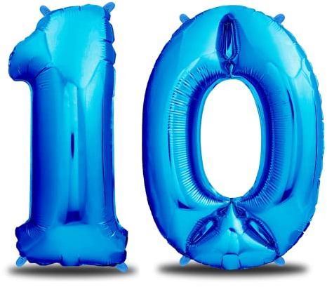 envami® Luftballon Geburtstag XXL Blau - Riesen Folienballon in 40 | 101cm Geburtstagsdeko | Ballon Zahl Deko zum Geburtstag | fliegt mit Helium (Zahl 10)
