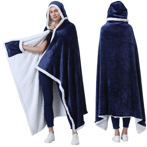 Catalonia Classy Filt-poncho med huva | Bärbar gosig filt med fickor | bekväm sherpa fleecefilt för barn och vuxna