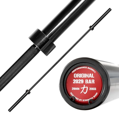 Strength Shop Olympia Langhantel 20kg, 220cm Länge & 29mm ⌀, Stahl Langhantelstange 50mm Scheibenaufnahme mit scharfer Rändelung, perfekt für Kniebeugen, Kreuzheben, & Co.