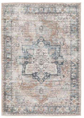 RugVista Dhabi Oriental Teppich, 200 x 300 cm, Terracotta/Blau | Orientalische, Rechteckig, Mittlerer Stapel, Maschinenwäsche, Oeko-Tex 100, Wohnzimmer, Schlafzimmer, Küche