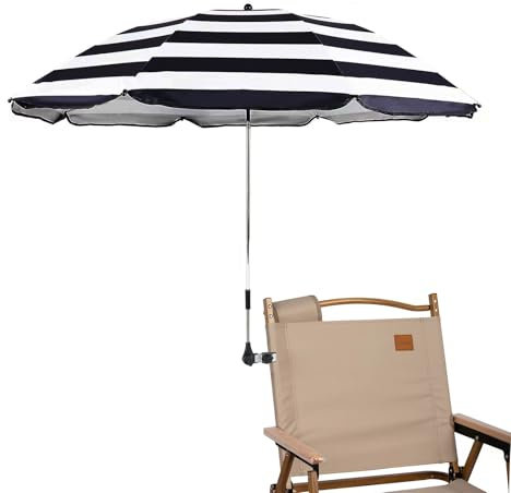STARRY CITY Chair Umbrellas with Universal Adjustable Clamp,Clip on Parasol Sun Shade for Patio Beach Wheelchairs Golf Carts (B-Stripe)